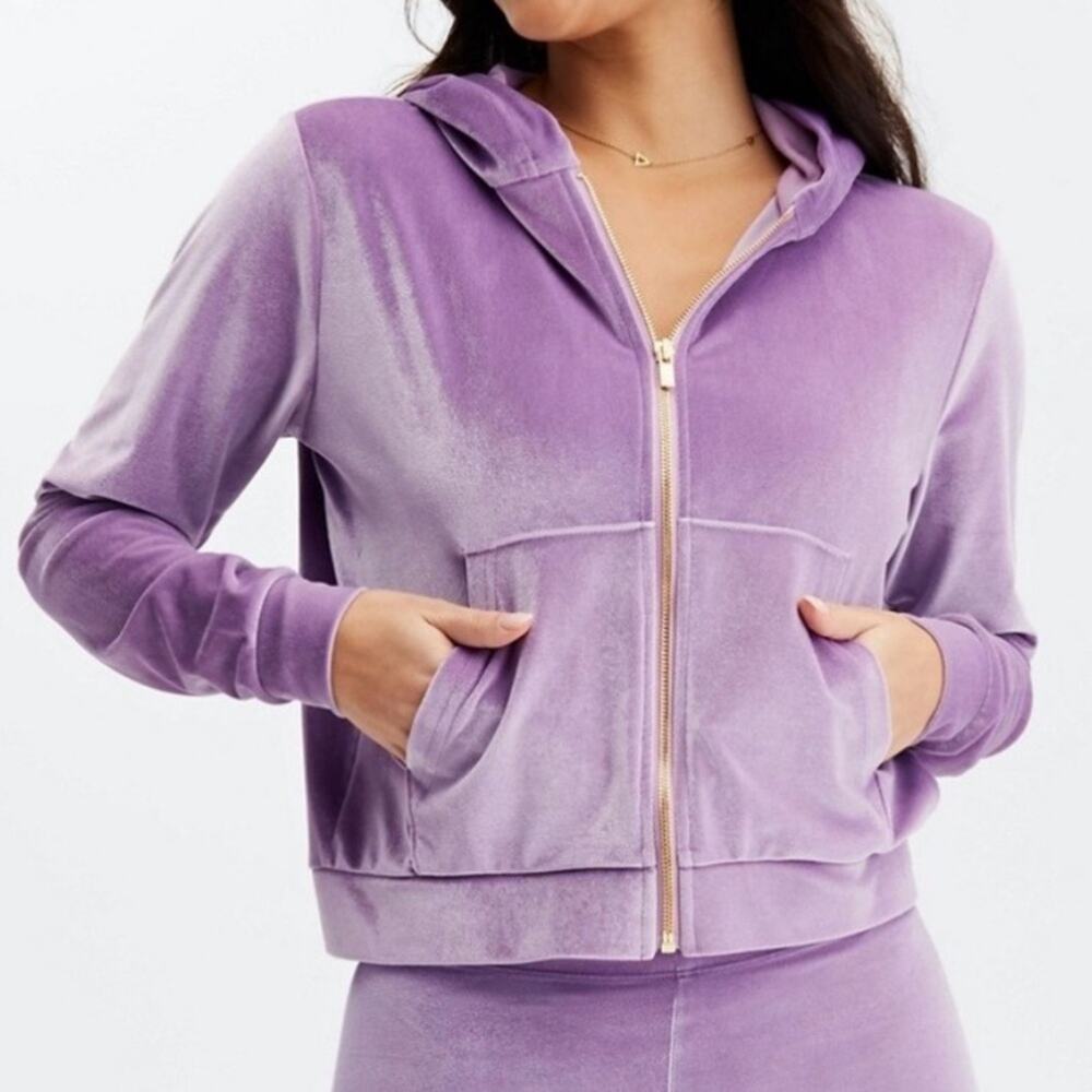 FABLETICS Bright Lilac Donna Velour‎ Hoodie Full Zip Hood Active Jacket Size S